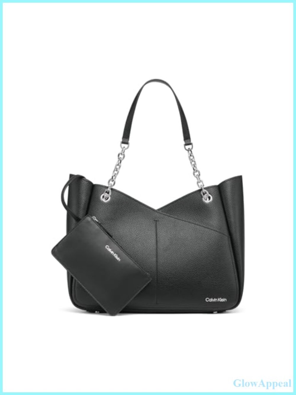 Vegan Leather Chain Tote Satchel Removable Pouch Magnetic Closure